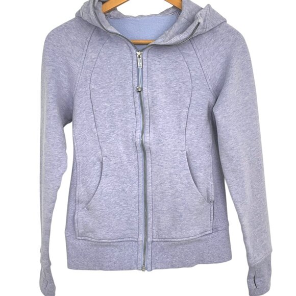 Lululemon Scuba Hoodie Light Cotton Fleece Heathered Purple Size 4 Full Zip - Picture 1 of 6